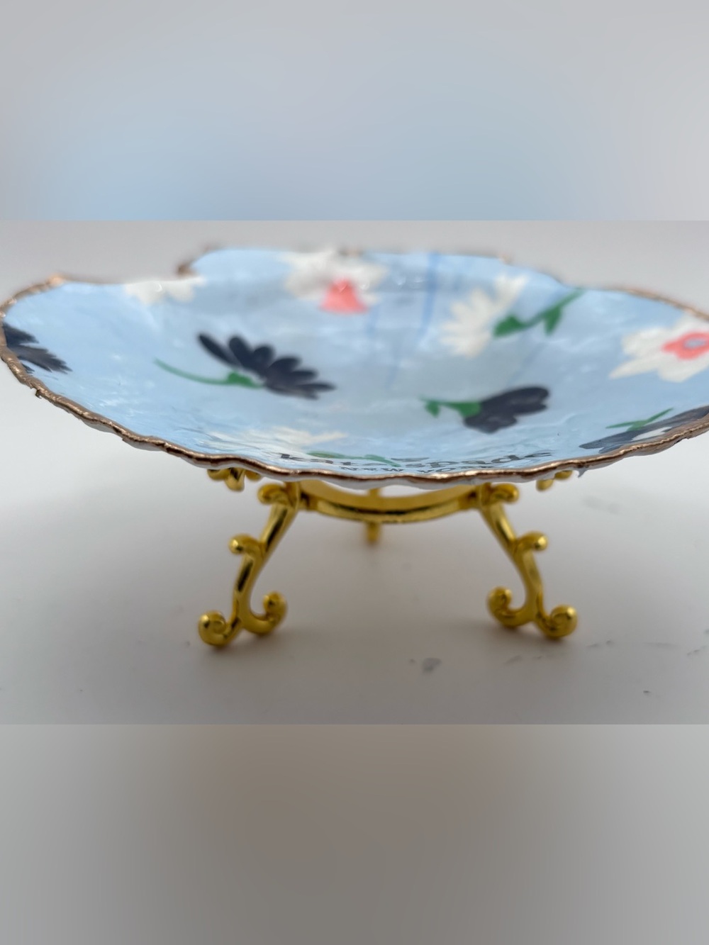 kate spade Blue Floral Shell Trinket Dish with Gold Rim - Picture 2 of 4
